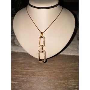 Michael Kors Gold Tone Link Pendant Necklace Crystal Accented